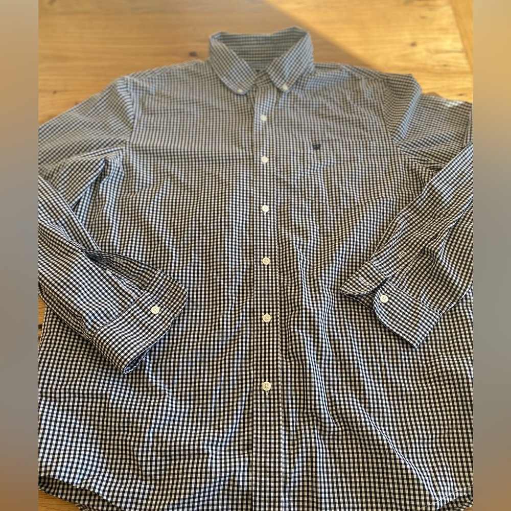 Chaps Gingham Button Down‎ Long Sleeve Shirt  Black White Mens XL Preowned
